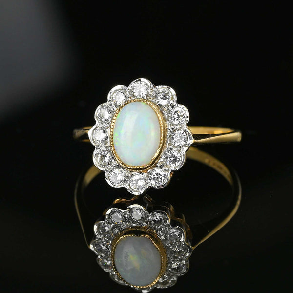 Vintage Diamond Halo Cluster Opal Ring in Gold - Boylerpf