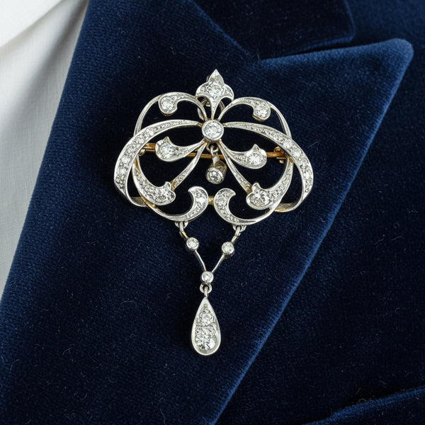 Edwardian Platinum Diamond Brooch Lavalier Pendant - Boylerpf