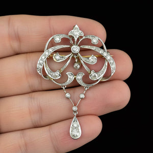 Edwardian Platinum Diamond Brooch Lavalier Pendant - Boylerpf