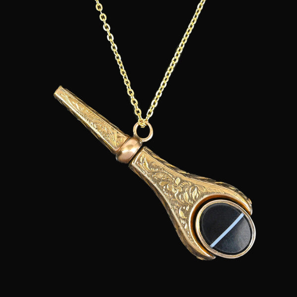 Antique Watch Key Banded Agate Bloodstone Spinner Pendant - Boylerpf