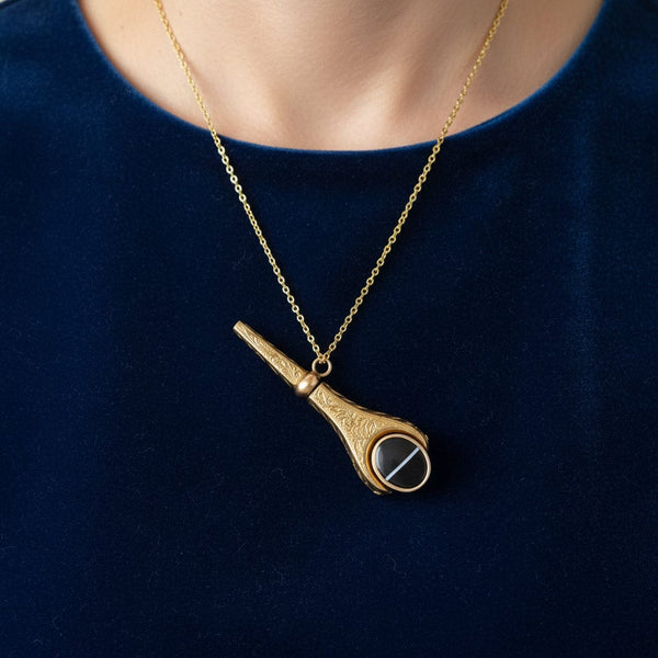 Antique Watch Key Banded Agate Bloodstone Spinner Pendant - Boylerpf