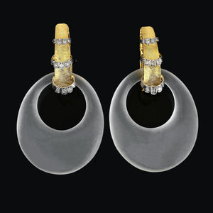 18K Gold Rock Crystal Diamond Earrings, Day and Night Hoops - Boylerpf