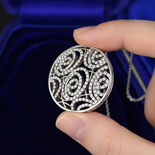 18K White Gold Spiral 1 Ct Diamond Pendant Necklace - Boylerpf