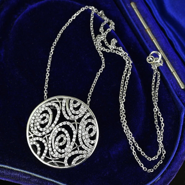 18K White Gold Spiral 1 Ct Diamond Pendant Necklace - Boylerpf