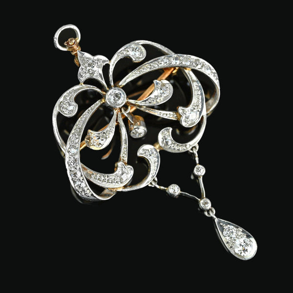 Edwardian Platinum Diamond Brooch Lavalier Pendant - Boylerpf