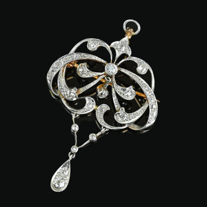 Edwardian Platinum Diamond Brooch Lavalier Pendant - Boylerpf