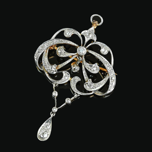 Edwardian Platinum Diamond Brooch Lavalier Pendant - Boylerpf