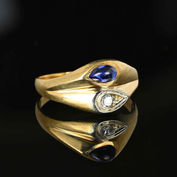 Vintage 14K Gold Diamond Cabochon Sapphire Ring - Boylerpf