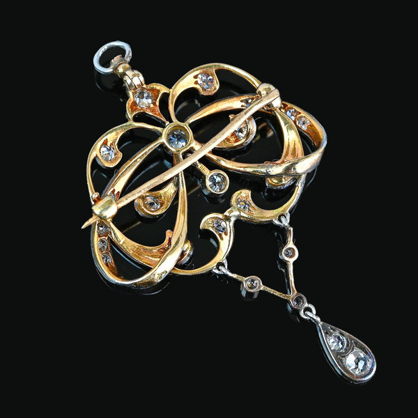 Edwardian Platinum Diamond Brooch Lavalier Pendant - Boylerpf