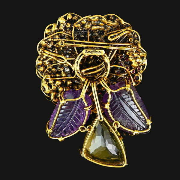 Vintage Iradj Moini Citrine Amethyst Floral Necklace Brooch