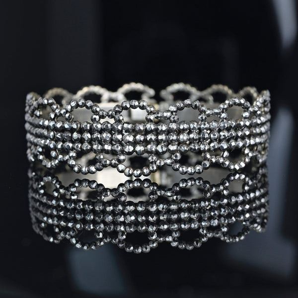 Antique Scallop Edge Cut Steel Bangle Bracelet, Circa Mid 1800s