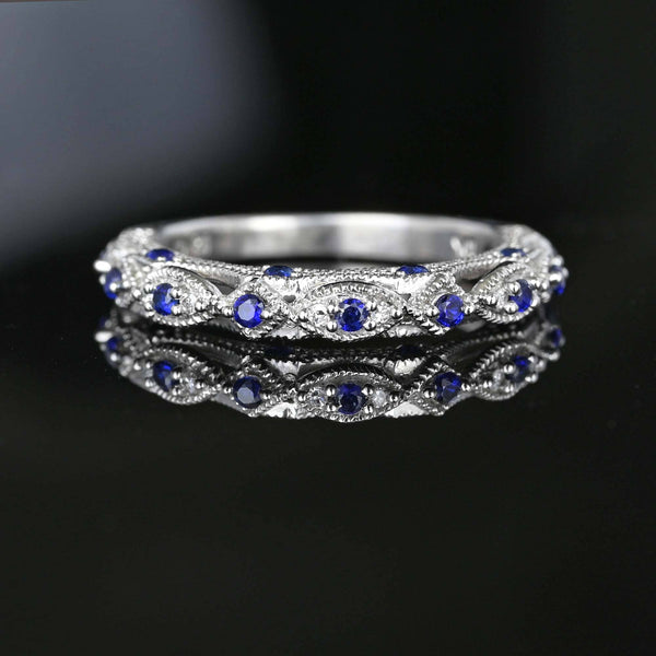 Three Sided Milgrain Border Sapphire Ring Band - Boylerpf