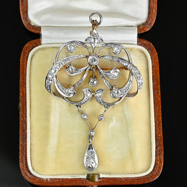 Edwardian Platinum Diamond Brooch Lavalier Pendant - Boylerpf