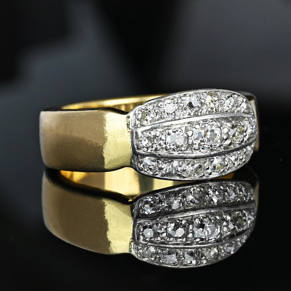 Art Deco Platinum 14K Gold Mine Cut Diamond Ring Band, Unisex - Boylerpf