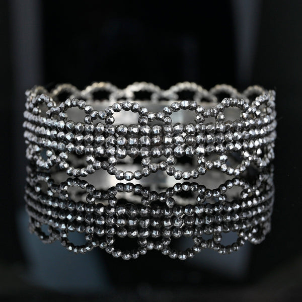 Antique Scallop Edge Cut Steel Bangle Bracelet, Circa Mid 1800s