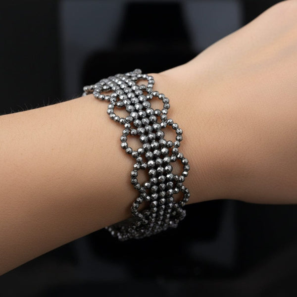 Antique Scallop Edge Cut Steel Bangle Bracelet, Circa Mid 1800s