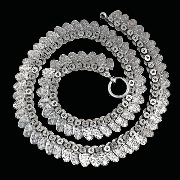 Antique Victorian Silver Star Fringe Collar Necklace