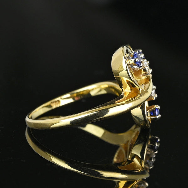 Vintage 14K Gold Diamond Sapphire Three Leaf Clover Ring - Boylerpf