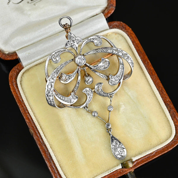 Edwardian Platinum Diamond Brooch Lavalier Pendant - Boylerpf