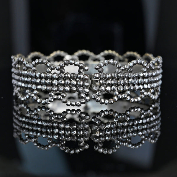 Antique Scallop Edge Cut Steel Bangle Bracelet, Circa Mid 1800s