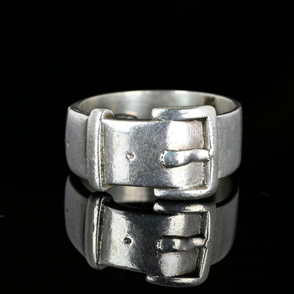 Antique Wide Silver Buckle Ring Band - Boylerpf