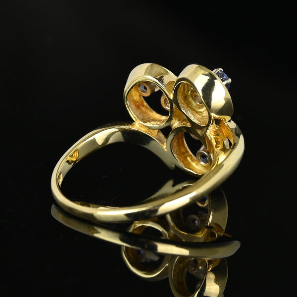 Vintage 14K Gold Diamond Sapphire Three Leaf Clover Ring - Boylerpf