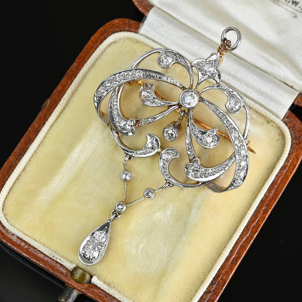 Edwardian Platinum Diamond Brooch Lavalier Pendant - Boylerpf