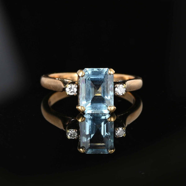 Vintage 14K Gold Diamond Emerald Cut Blue Topaz Ring - Boylerpf