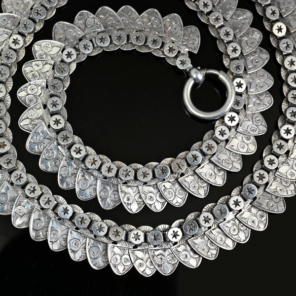 Antique Victorian Silver Star Fringe Collar Necklace