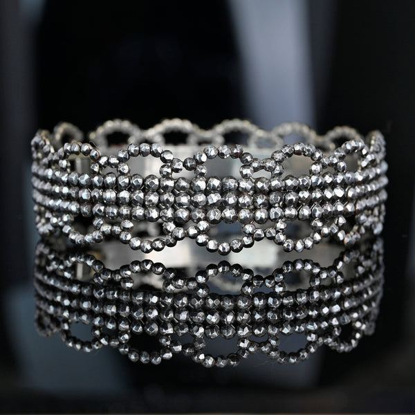 Antique Scallop Edge Cut Steel Bangle Bracelet, Circa Mid 1800s