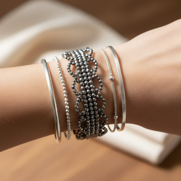 Antique Scallop Edge Cut Steel Bangle Bracelet, Circa Mid 1800s