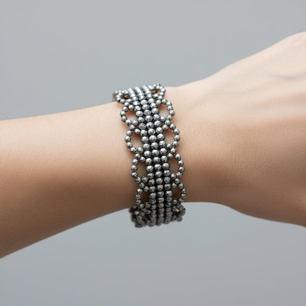 Antique Scallop Edge Cut Steel Bangle Bracelet, Circa Mid 1800s