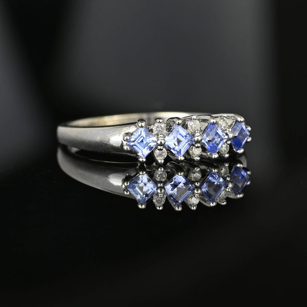 Vintage Diamond Pale Blue Sapphire Ring Band in White Gold - Boylerpf