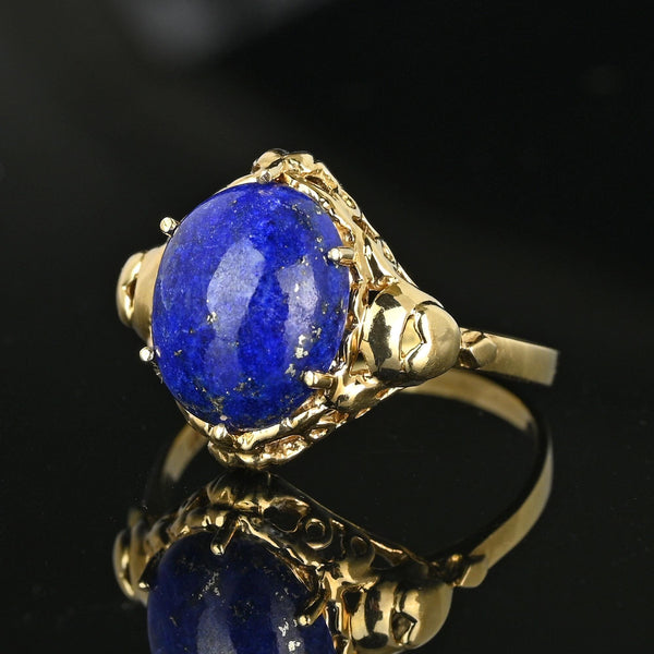 Vintage Gold Heart and Bow Lapis Lazuli Ring - Boylerpf