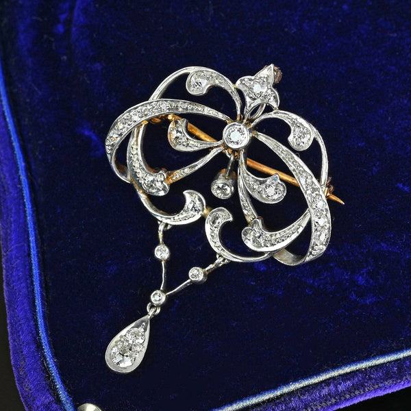 Edwardian Platinum Diamond Brooch Lavalier Pendant - Boylerpf