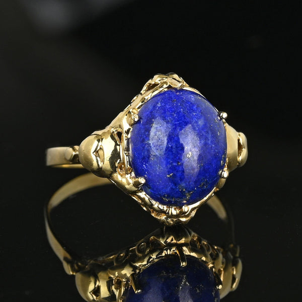 Vintage Gold Heart and Bow Lapis Lazuli Ring - Boylerpf