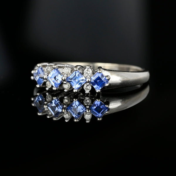 Vintage Diamond Pale Blue Sapphire Ring Band in White Gold - Boylerpf