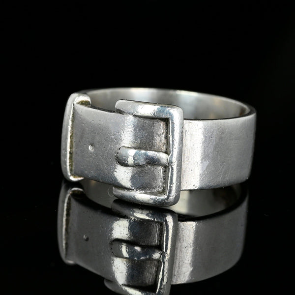 Antique Wide Silver Buckle Ring Band - Boylerpf