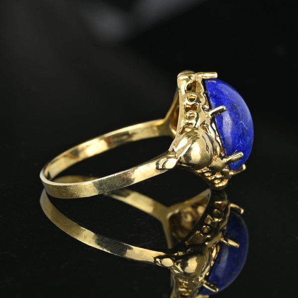 Vintage Gold Heart and Bow Lapis Lazuli Ring - Boylerpf