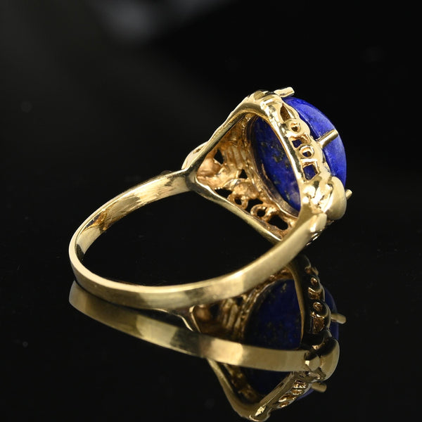 Vintage Gold Heart and Bow Lapis Lazuli Ring - Boylerpf