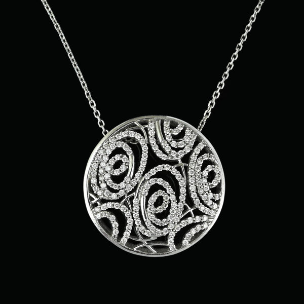18K White Gold Spiral 1 Ct Diamond Pendant Necklace - Boylerpf