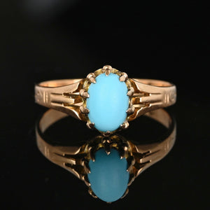 Antique 10K Gold Natural Blue Turquoise Cabochon Ring - Boylerpf