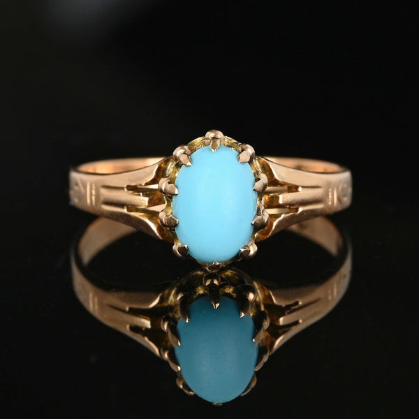 Antique 10K Gold Natural Blue Turquoise Cabochon Ring - Boylerpf