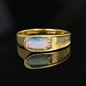 Vintage 14K Gold Buckle Cabochon Opal Ring Band - Boylerpf