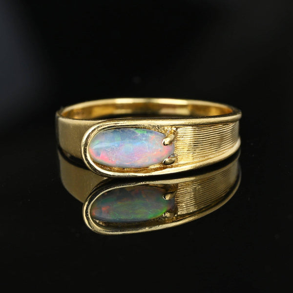 Vintage 14K Gold Buckle Cabochon Opal Ring Band - Boylerpf