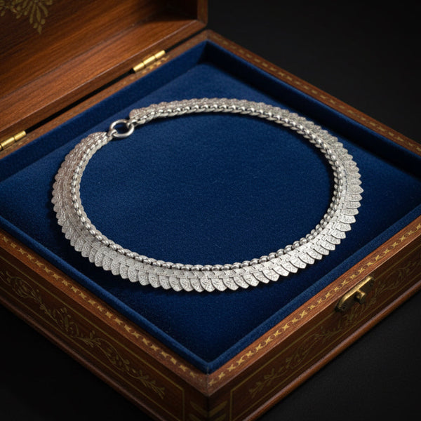 Antique Victorian Sterling Silver Book Chain Collar Necklace