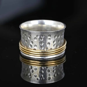 Cool 14K Gold Sterling Silver Hammered Spinner Ring - Boylerpf
