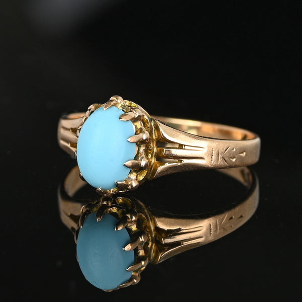 Antique 10K Gold Natural Blue Turquoise Cabochon Ring - Boylerpf