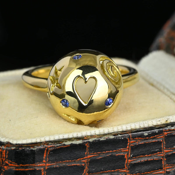 Dome 18K Gold Cutout Moon Star Heart Sapphire Ring - Boylerpf