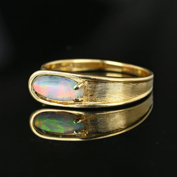 Vintage 14K Gold Buckle Cabochon Opal Ring Band - Boylerpf